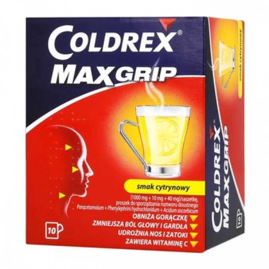 Coldrex MaxGrip, порошок для перорального застосування в пакетиках, лимонний аромат, 10 шт.