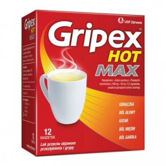 Gripex Hot MAX, порошок для перорального застосування, 12 пакетиків